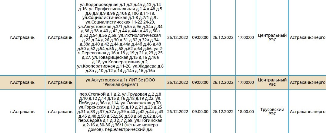 Отключение света астрахань